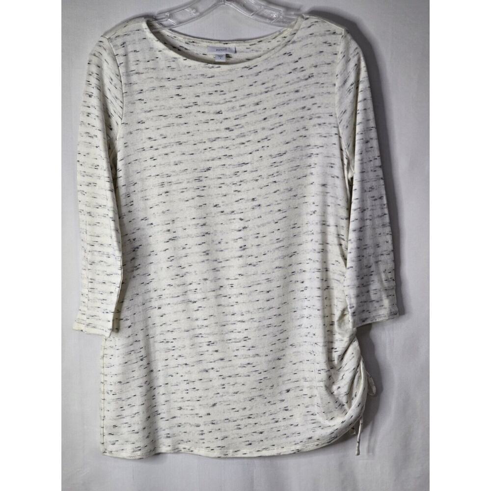 Pure Jill J. Jill Space Dye Cream Asymmetric Hem 3/4 Sleeve Tunic Top Size Small